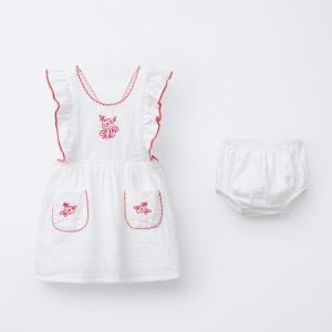 پیراهن آستین‌دار با یقه بیسیکلت از برند زارا (بچه گانه)