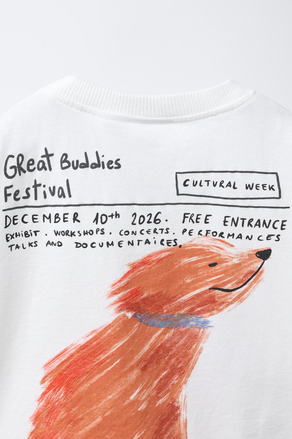 تیشرت یقه گرد کوتاهمچ طرح سگ از برند زارا