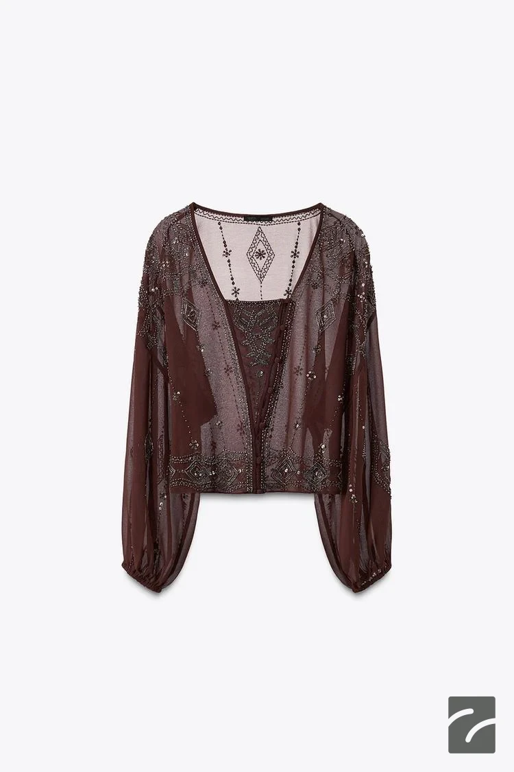 بلوز بلند آستیندار با جزئیات مروارید از برند زارا (زنانه)