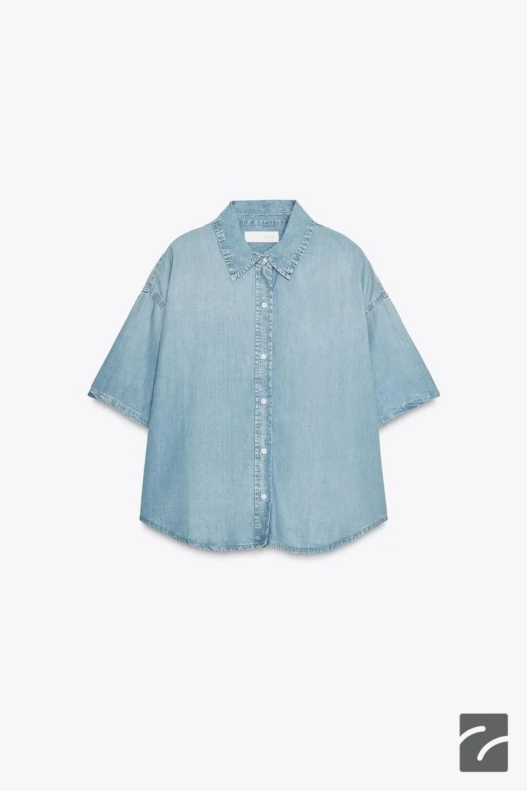 بلوز کراپ آستین کوتاه با یقه دکمهای از برند زارا (زنانه)