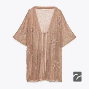 بلوز کوتاه نیمه شفاف با گلدوزی از برند زارا (زنانه)