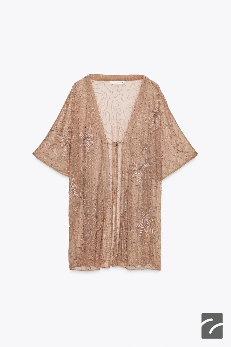 بلوز کوتاه نیمه شفاف با گلدوزی از برند زارا (زنانه)