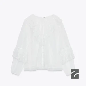 بلوز آستین بلند یقه‌دار گلدوزی شده از برند زارا (زنانه)