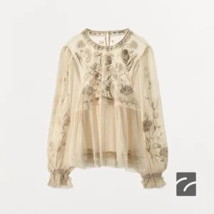 بلوز ویسکوز یقه گرد با آستین بادکنکی از برند زارا (زنانه)