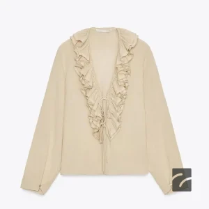 بلوز زنانه یقه V با دکمه و رافل از برند زارا (زنانه)