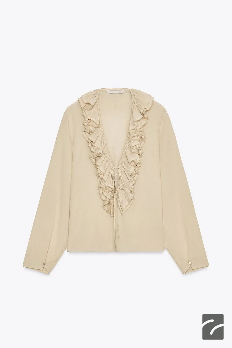 بلوز زنانه یقه V با دکمه و رافل از برند زارا (زنانه)