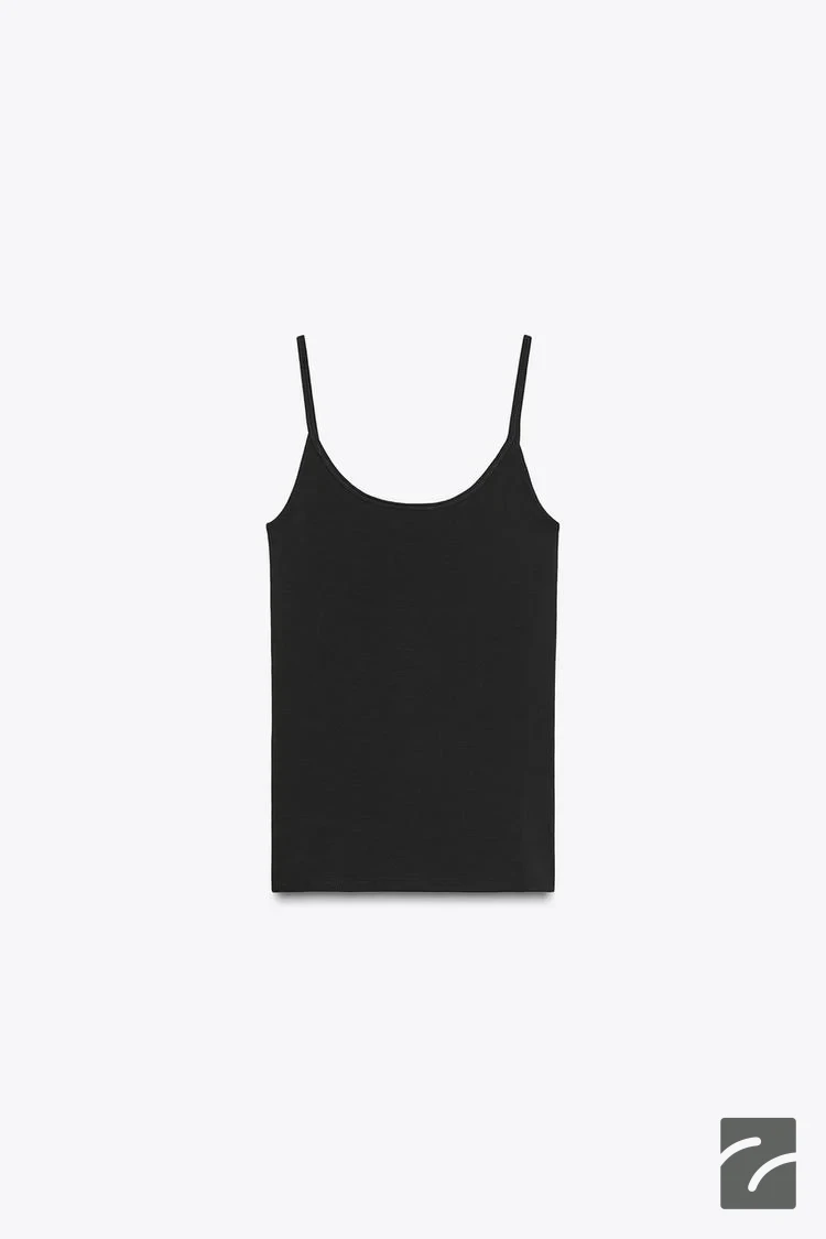 تیشرت نخی یقه گرد با بند نازک از برند زارا (زنانه)