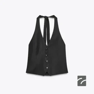 جلیقه کوتاه یقه هالتر با بند قابل تنظ از برند زارا (زنانه)