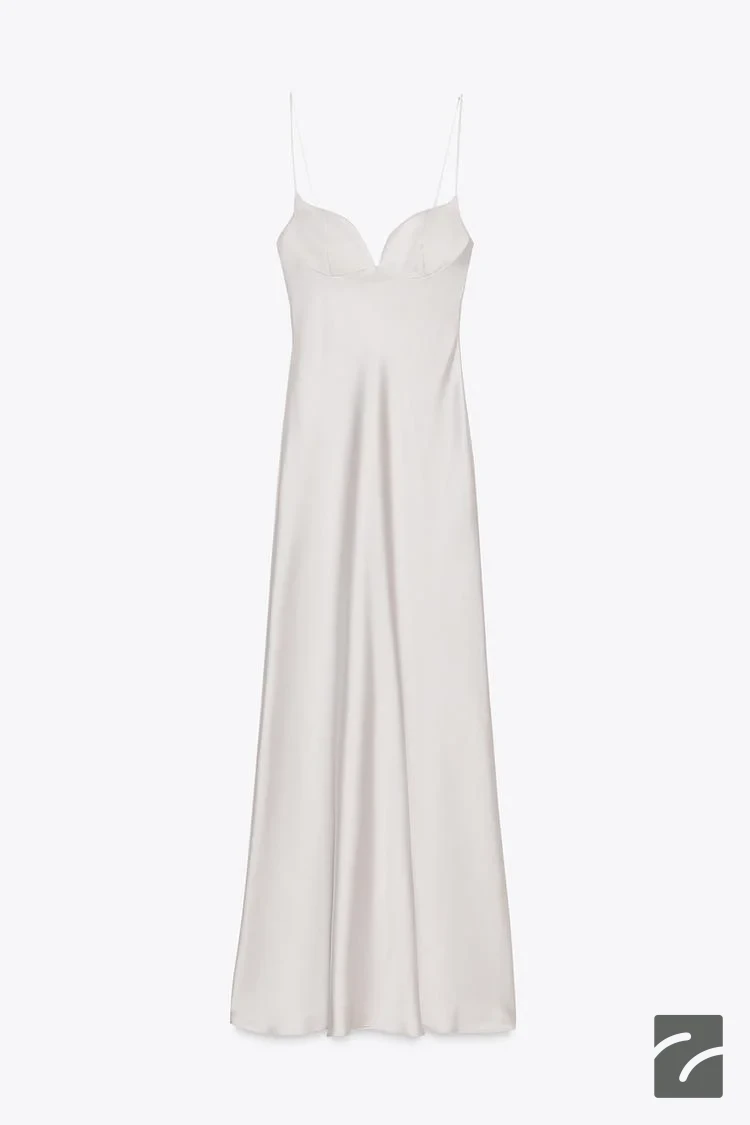 لباس بلند ساتن با یقه قلبی از برند زارا (زنانه)