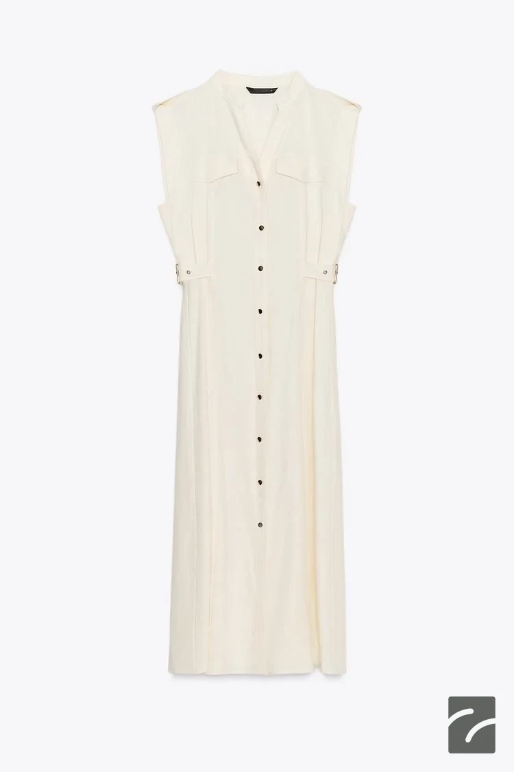 لباس کتان بدون آستین با دکمه از برند زارا (زنانه)