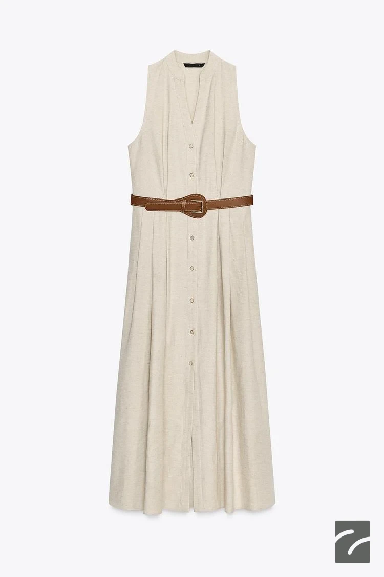 لباس کتان بدون آستین با کمربند از برند زارا (زنانه)