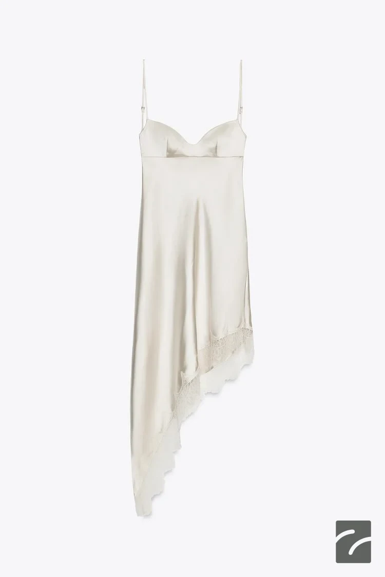 لباس میدی ساتن با یقه قلبی و دانتل از برند زارا (زنانه)