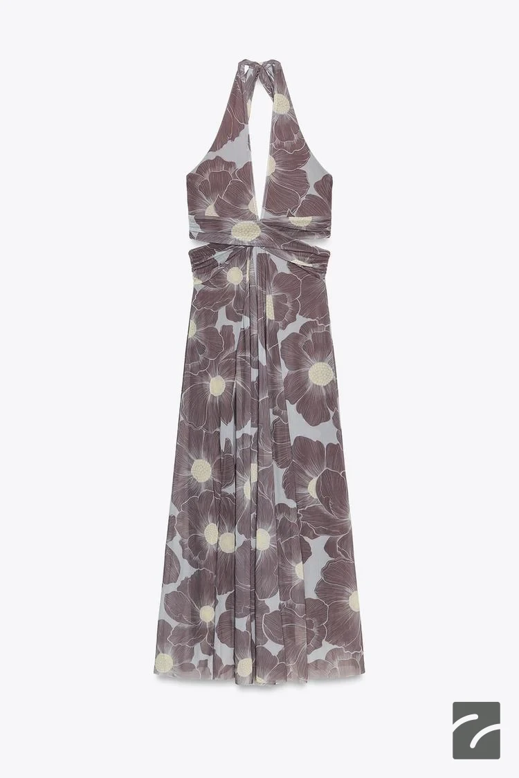 پیراهن بلند یقه هالتر با چاک از برند زارا (زنانه)