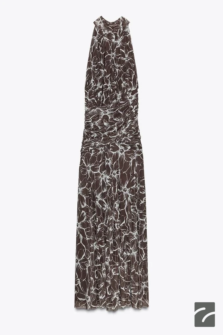 پیراهن بلند یقه هالتر با چیندار از برند زارا (زنانه)