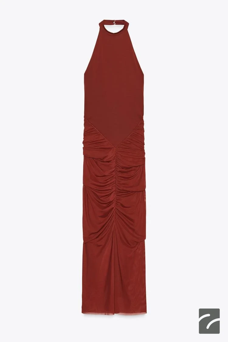 پیراهن بلند یقه هالتر با توری از برند زارا (زنانه)