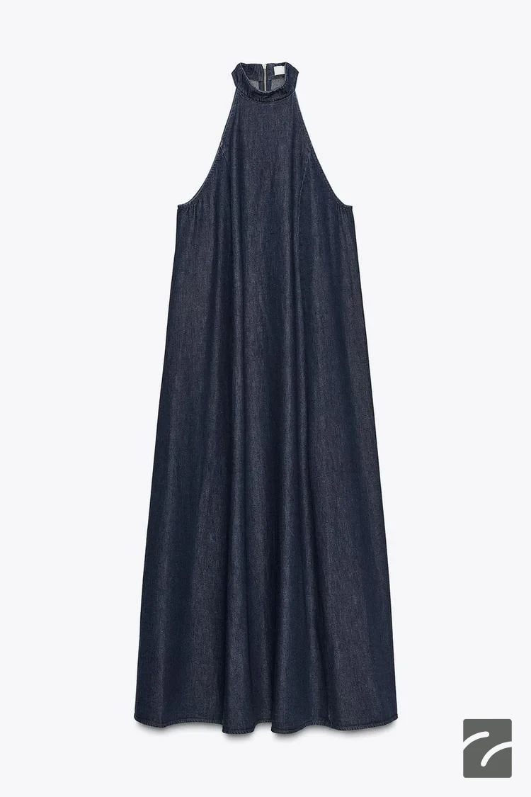 پیراهن بلند یقه هالتر با زیپ پشت از برند زارا (زنانه)