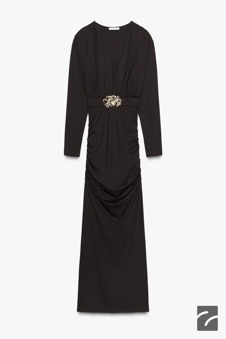 پیراهن بلند یقه V با کمربند چیندار از برند زارا (زنانه)