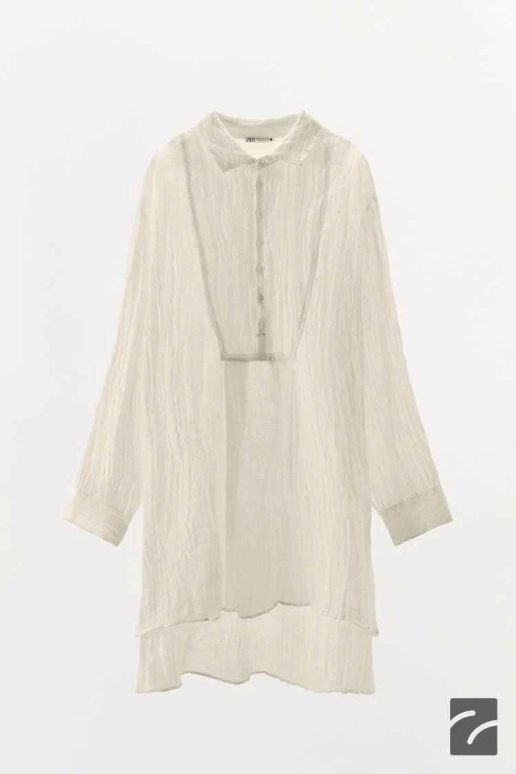 پیراهن کتان آستین بلند با برش نامتقار از برند زارا (زنانه)