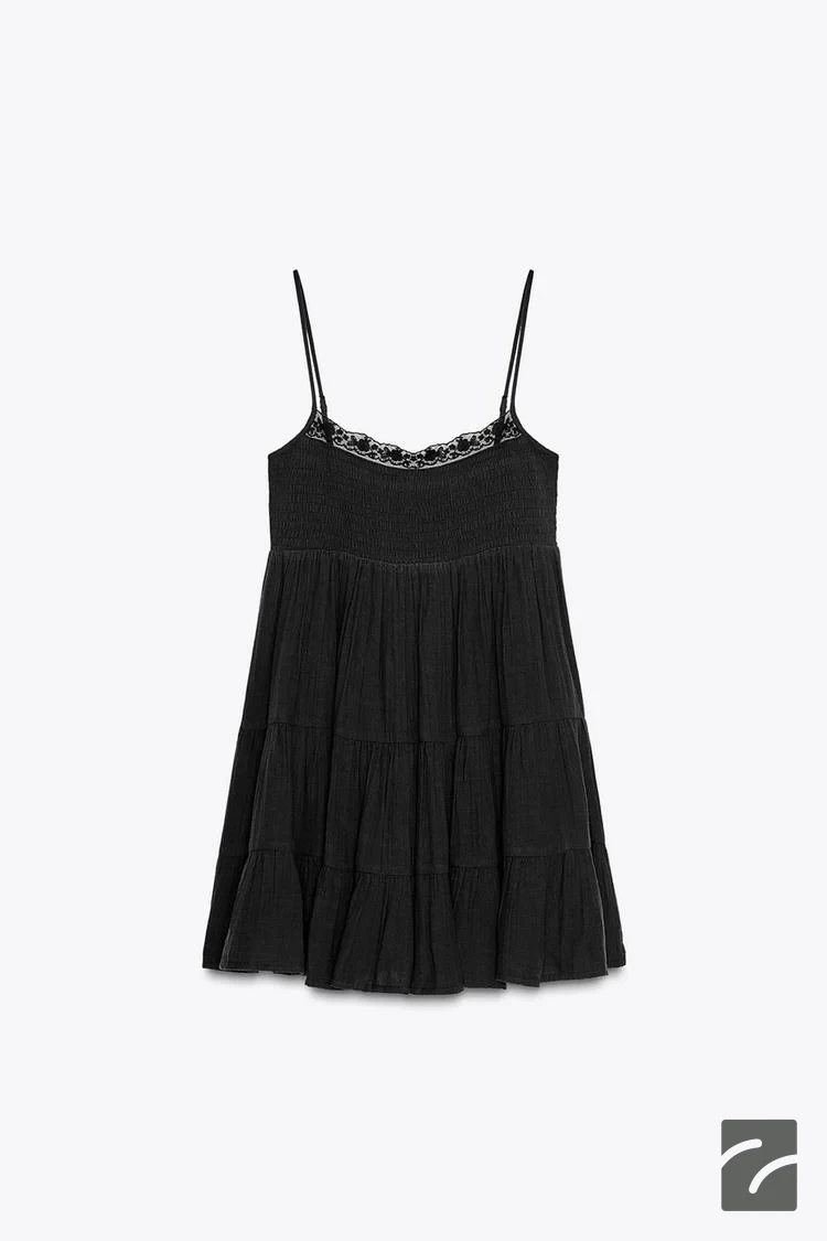 پیراهن کوتاه یقه صاف با دانتل از برند زارا (زنانه)