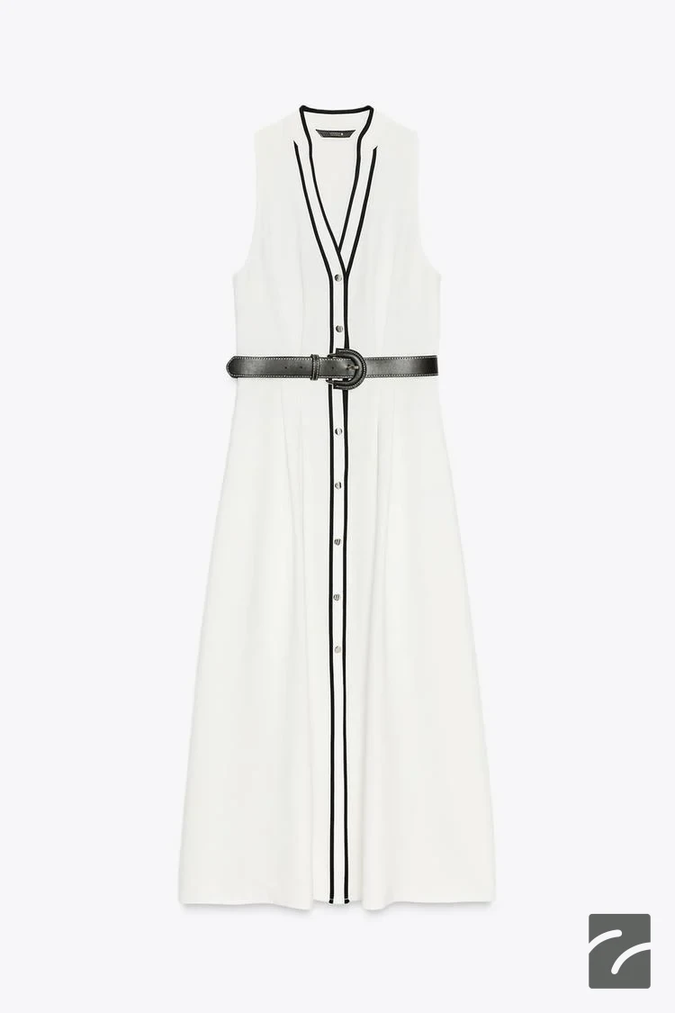 پیراهن میدی بدون آستین با کمربند از برند زارا (زنانه)