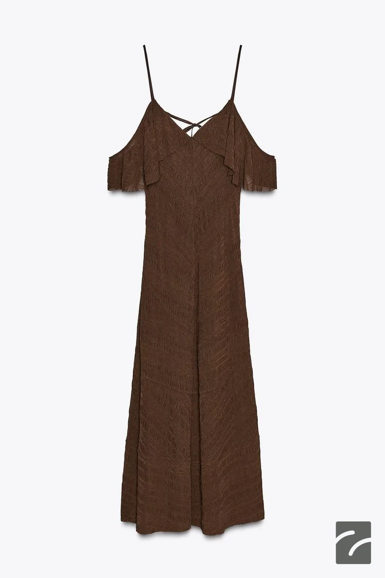 پیراهن میدی کلوش یقه V با بند نازک از برند زارا (زنانه)