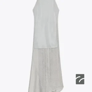 پیراهن میدی نخی متالیک با یقه صاف از برند زارا (زنانه)