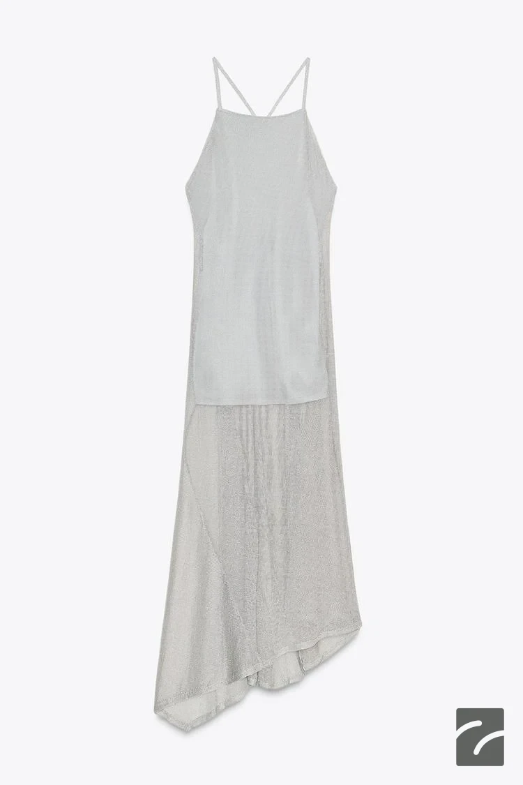 پیراهن میدی نخی متالیک با یقه صاف از برند زارا (زنانه)