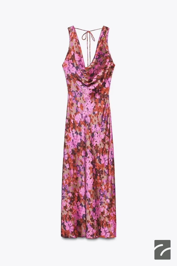 پیراهن میدی یقه دراپه با بندهای قابل از برند زارا (زنانه)