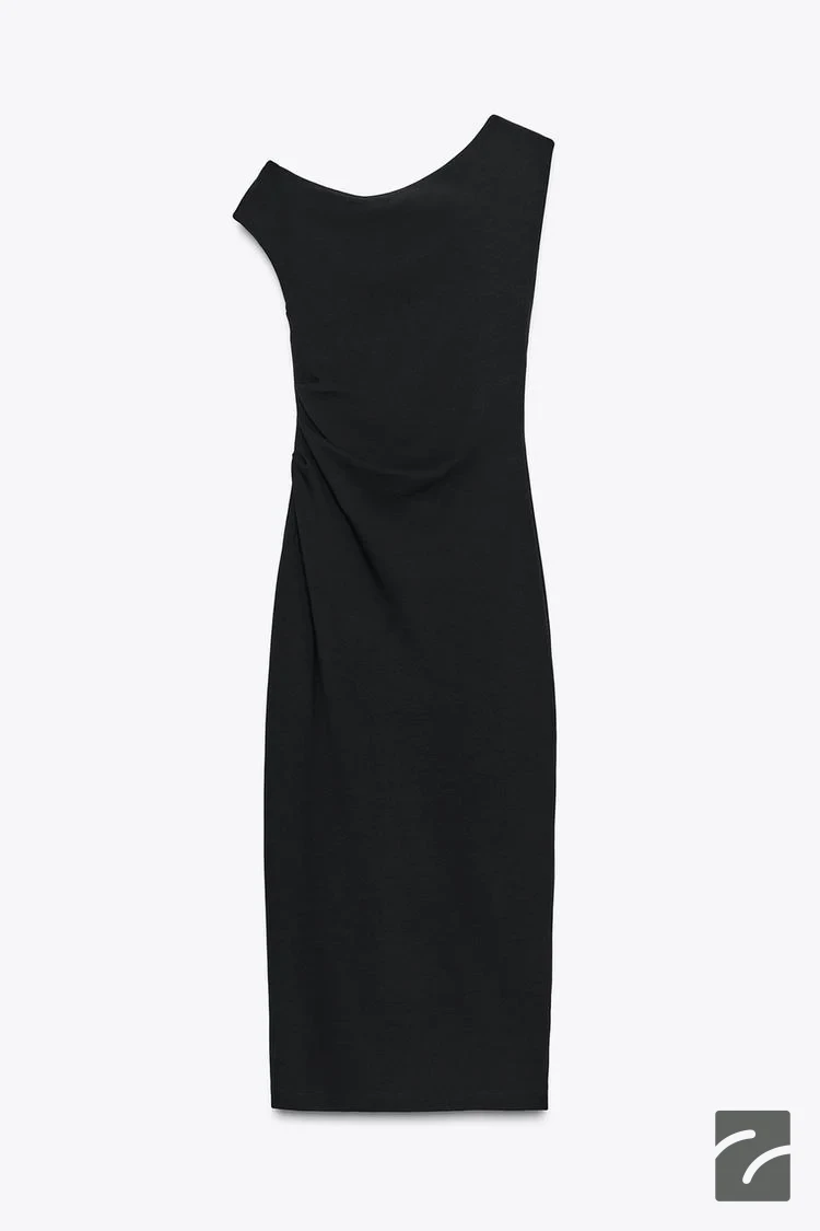 پیراهن میدی یقه نامتقارن با چیندار از برند زارا (زنانه)