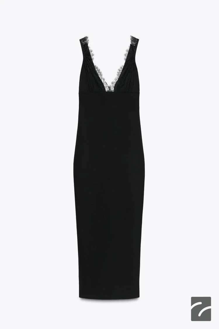 پیراهن میدی یقه V با دانتل از برند زارا (زنانه)