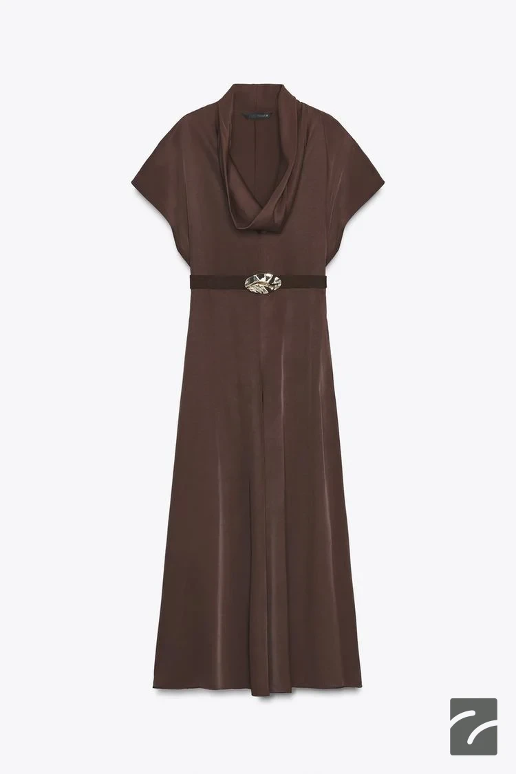 پیراهن میدی یقهدار با کمربند فلزی از برند زارا (زنانه)