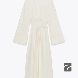 پیراهن میدی زنانه با یقه V و کمربند از برند زارا (زنانه)