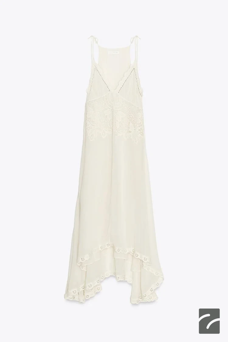 پیراهن میدی زنانه با یقه V و مروارید از برند زارا (زنانه)