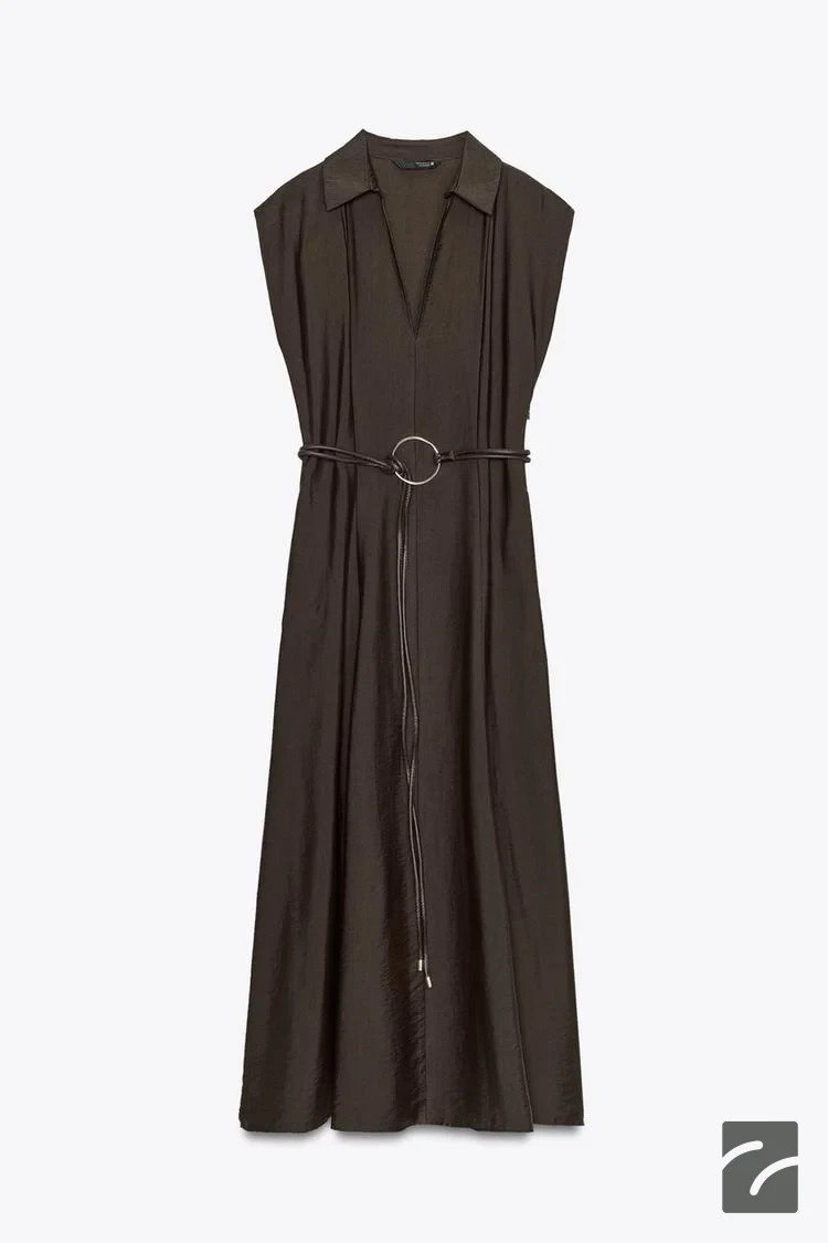 پیراهن V یقه با جیب مخفی و کمر بند از برند زارا (زنانه)