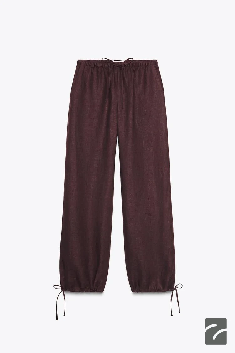 شلوار کتان با کمربند قابل تنظیم از برند زارا (زنانه)