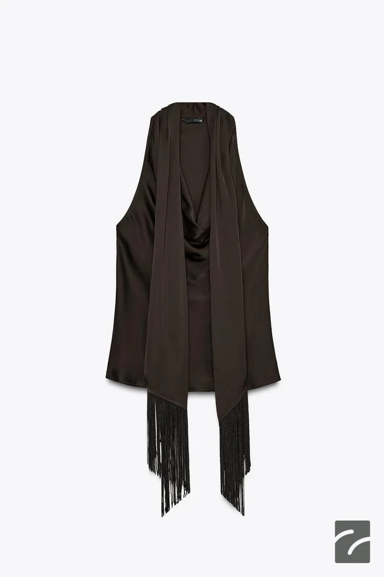 تاپ دکمهدار با پاپیون و پُرس رنگی از برند زارا (زنانه)