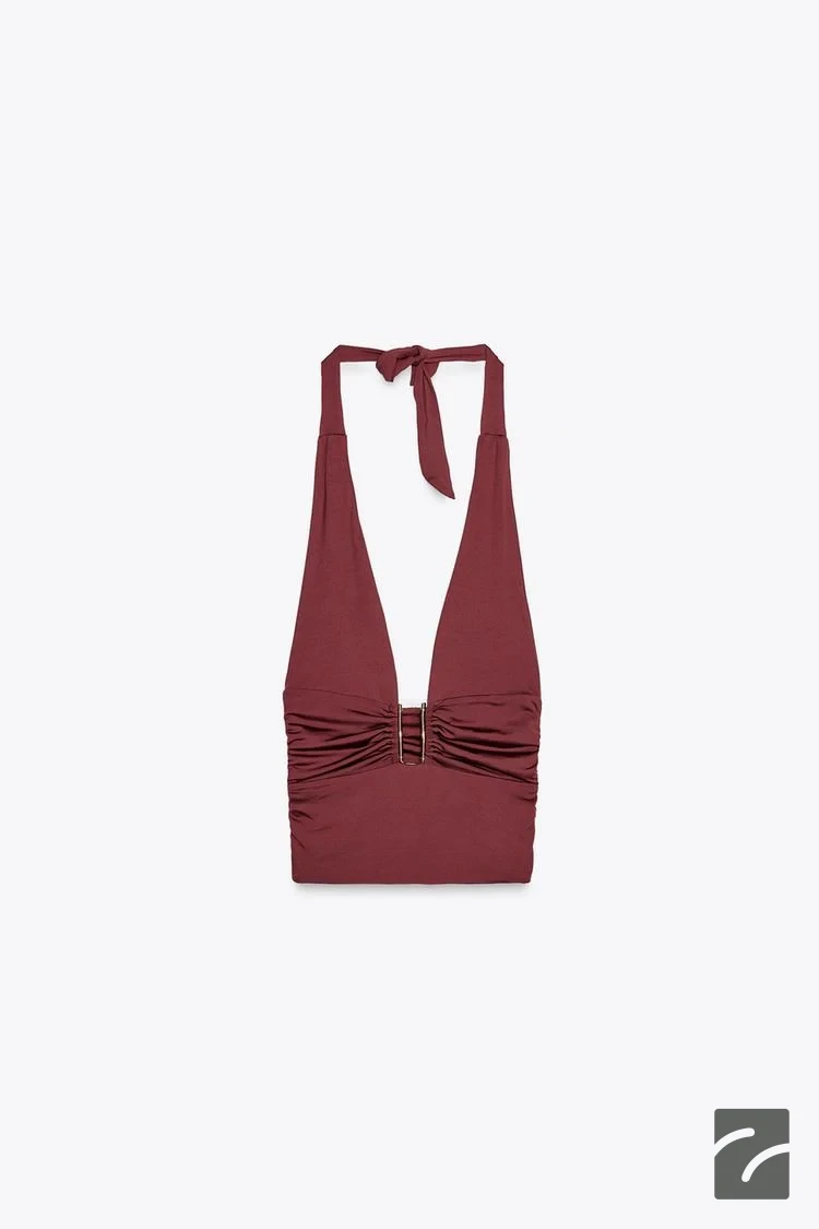 تاپ هالتر بنددار با تزئینات فلزی از برند زارا (زنانه)