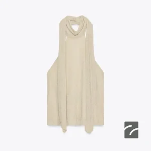 تاپ یقه هالتر با بند فولی و زیپ مخفی از برند زارا (زنانه)