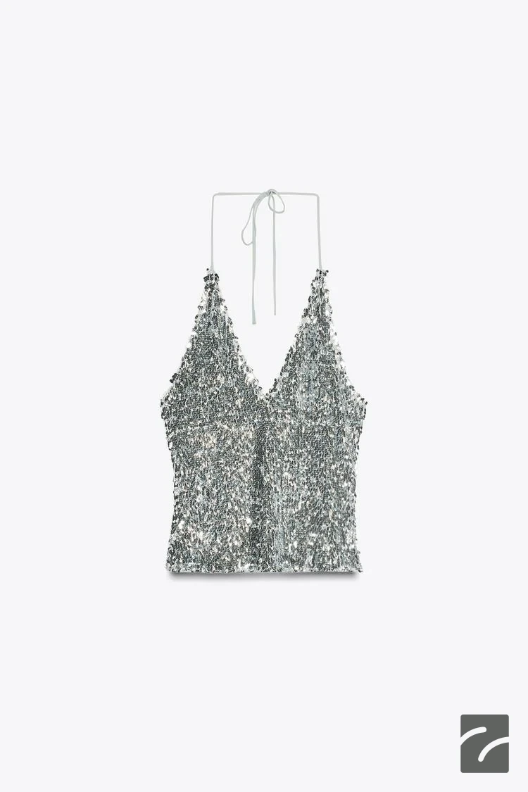 تاپ یقه هالتر بنددار با پولک از برند زارا (زنانه)