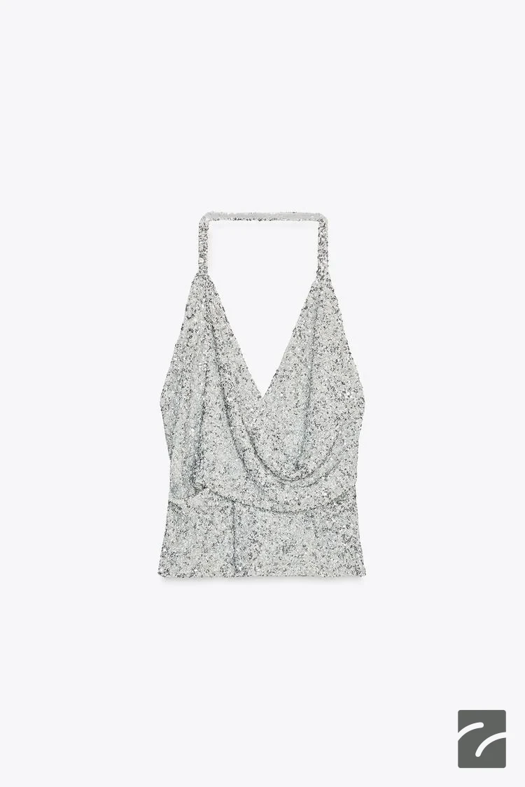 تاپ یقه هالتر و V متقاطع با تزئینات پ از برند زارا (زنانه)