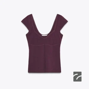 تاپ یقه V با آستین کوتاه و دانتل از برند زارا (زنانه)