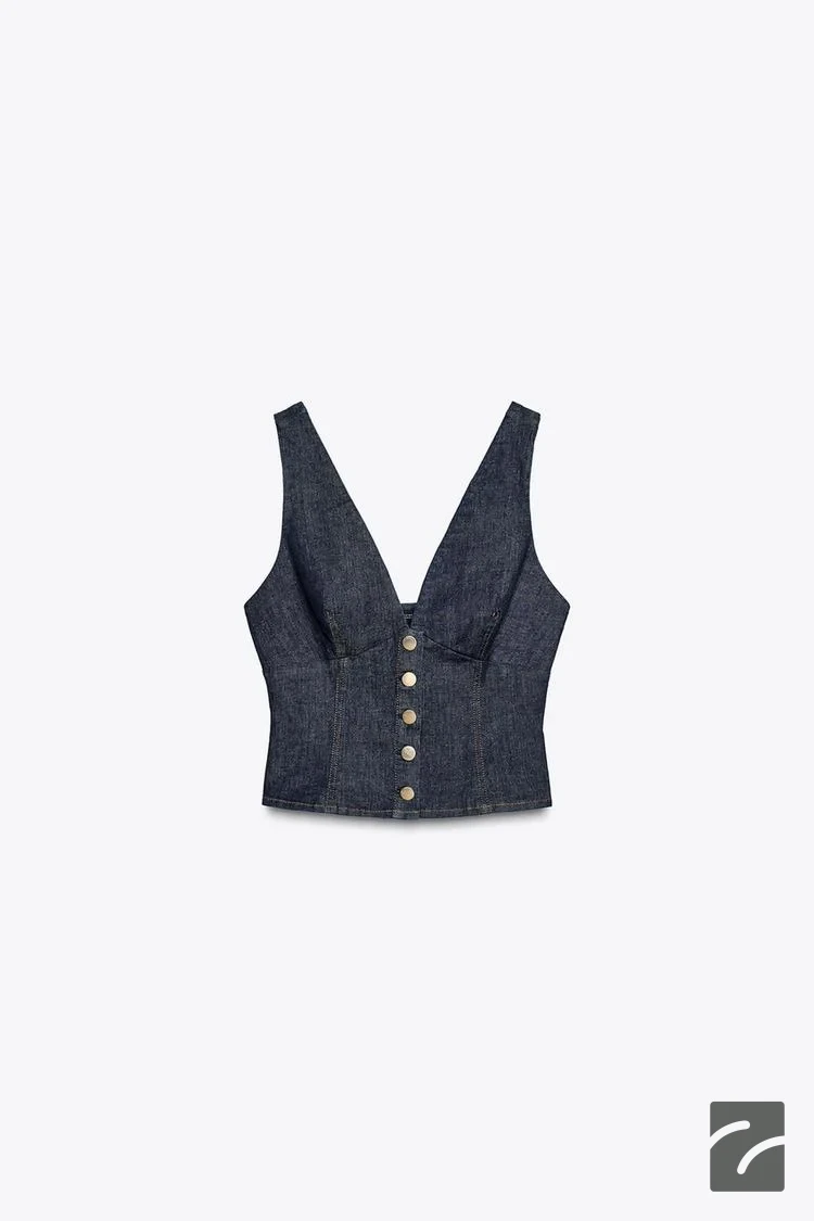 تاپ یقهدار با بندهای ضخیم و دکمه از برند زارا (زنانه)