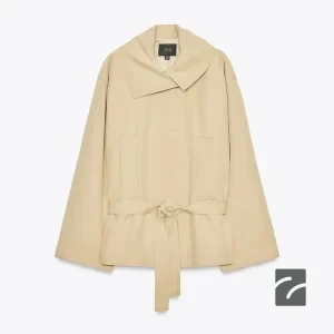 ترنچ‌کت بلند با یقه دکمه‌دار از برند زارا (زنانه)