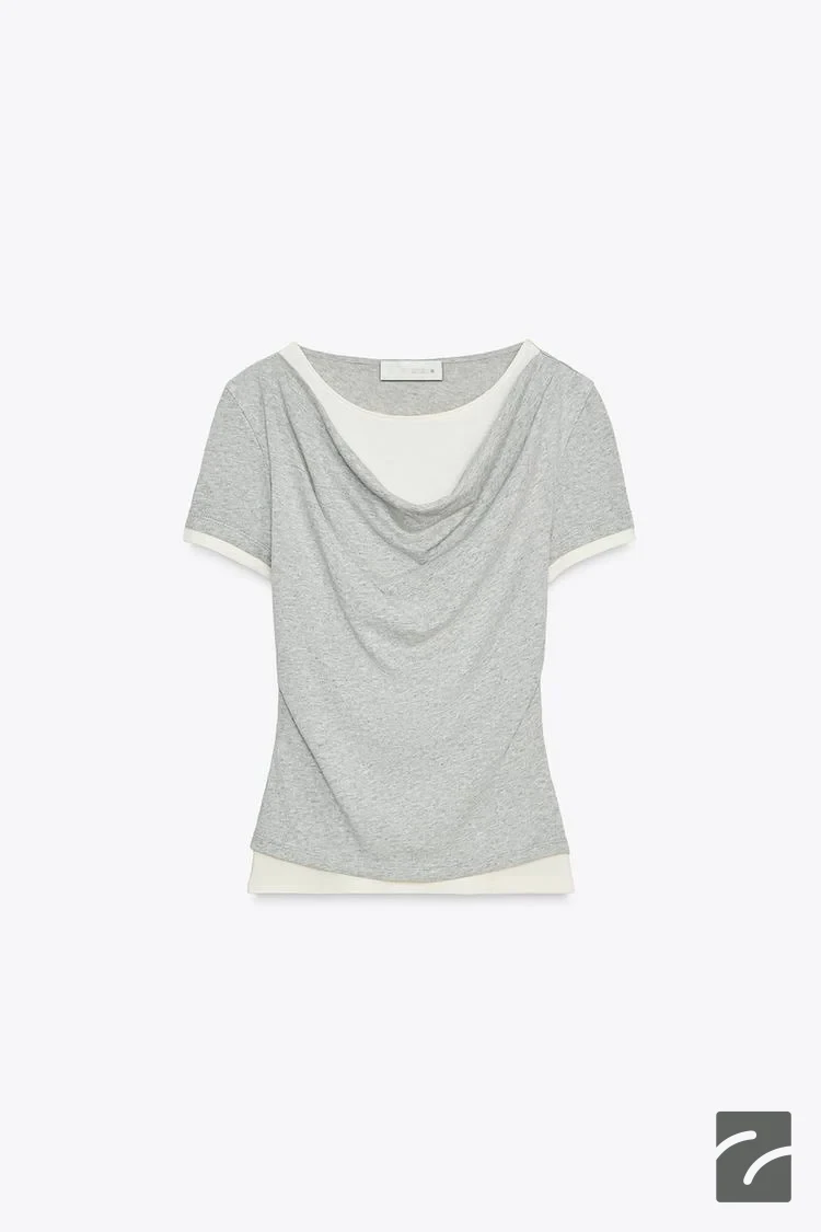 تیشرت یقه دراپه کوتاهکف با جزئیات د از برند زارا (زنانه)