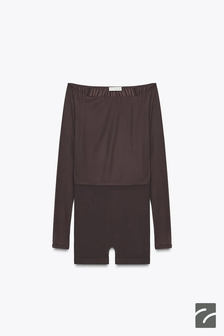 تیشرت یقه گرد با آستین توری بلند از برند زارا (زنانه)