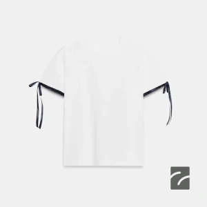 تی‌شرت زنانه یقه گرد با بند متضاد از برند زارا (زنانه)