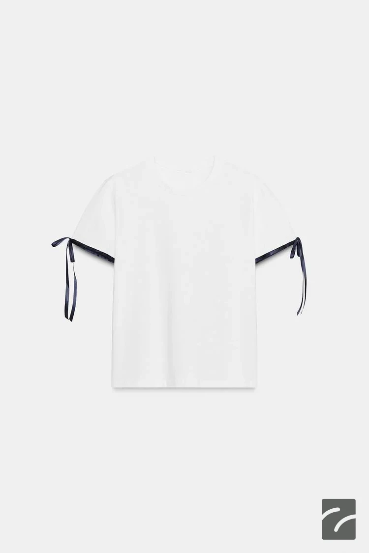 تیشرت زنانه یقه گرد با بند متضاد از برند زارا (زنانه)