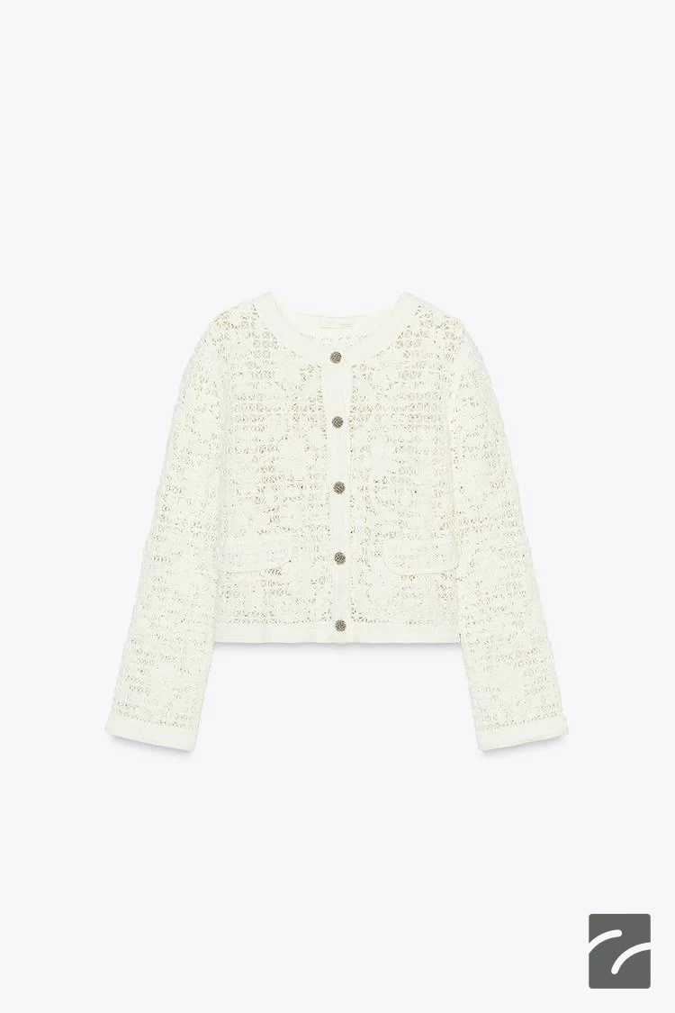 ژاکت بافت کروشه یقه گرد و جیبدار از برند زارا (زنانه)