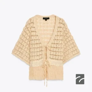 ژاکت کوتاه V یقه با جزئیات پارچه‌ای از برند زارا (زنانه)