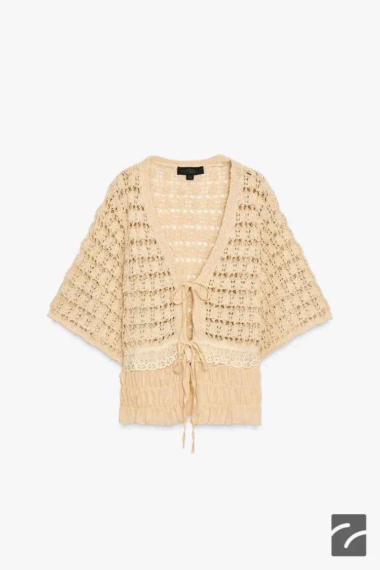 ژاکت کوتاه V یقه با جزئیات پارچهای از برند زارا (زنانه)